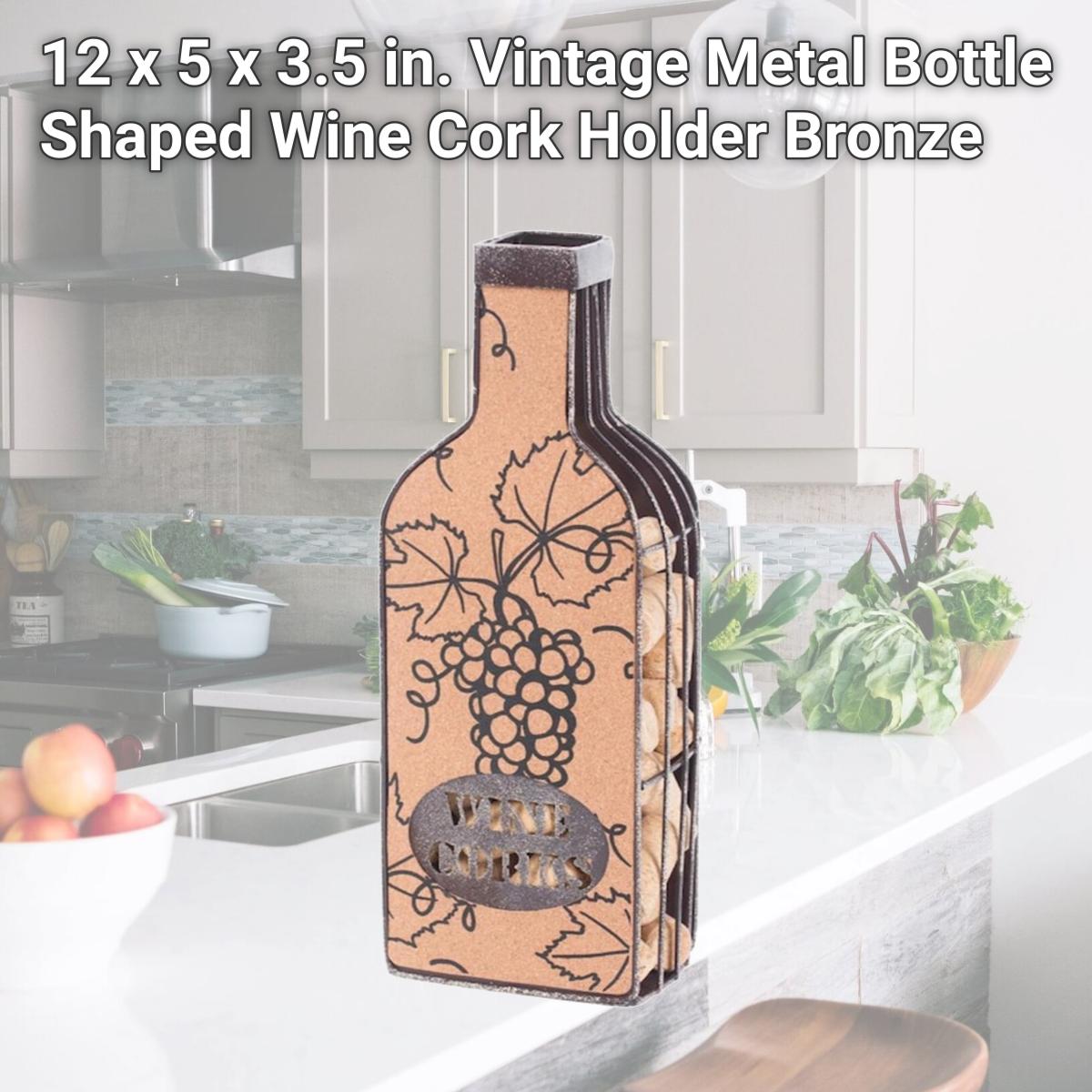 Picture of Vintiquewise QI003567 12 x 5 x 3.5 in. Vintage Metal Bottle Shaped Wine Cork Holder, Bronze