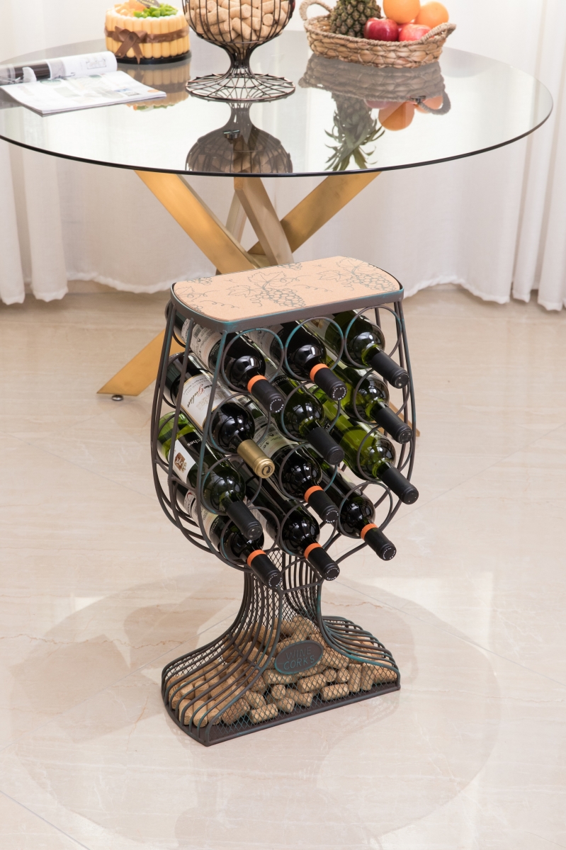 Picture of Vintiquewise QI003568 25 x 8.25 x 7.5 in. Freestanding Floor Wine Rack with Wooden and Metal Goblet Design - Holds 12 Bottles and Includes Wine Cork Holder - Stylish Bar Organizer for Home, Kitchen, Dining Area and Living Room Decor