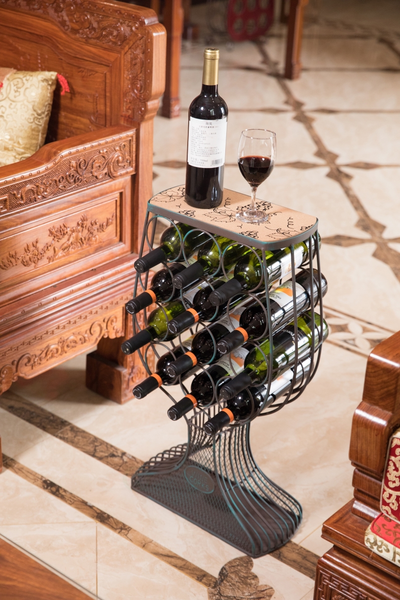 Picture of Vintiquewise QI003568 25 x 8.25 x 7.5 in. Freestanding Floor Wine Rack with Wooden and Metal Goblet Design - Holds 12 Bottles and Includes Wine Cork Holder - Stylish Bar Organizer for Home, Kitchen, Dining Area and Living Room Decor