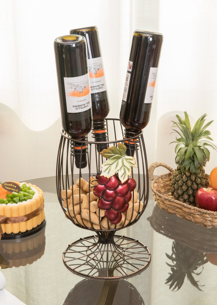 Picture of Vintiquewise QI003569 25 x 8.25 x 7.5 in. Vintage Decorative Metal Wire Goblet Shaped Freestanding Wine Bottle & Cork Holderk, Bronze
