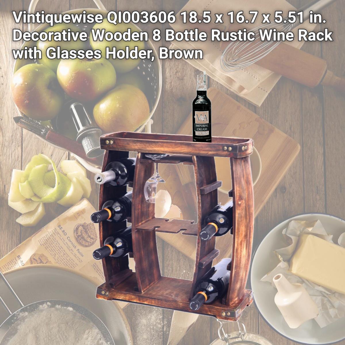 Picture of Vintiquewise QI003606 18.5 x 16.7 x 5.51 in. Decorative Wooden 8 Bottle Rustic Wine Rack with Glasses Holder, Brown