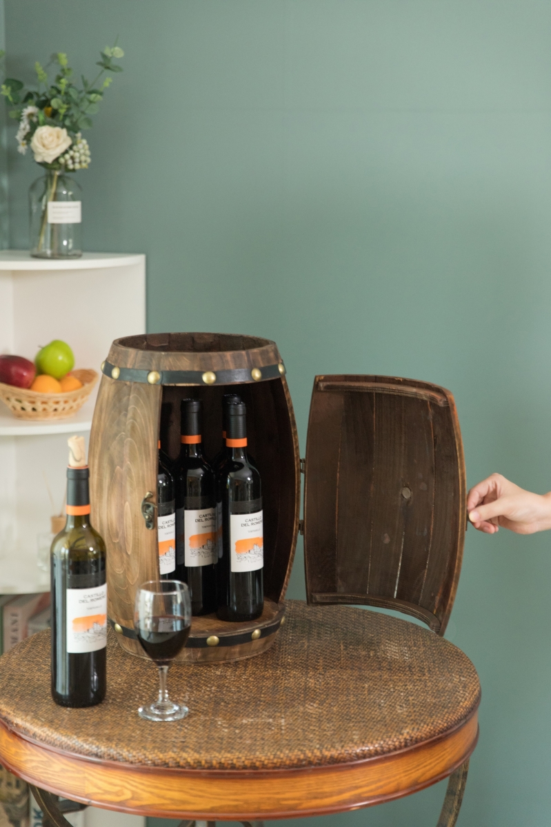 Picture of Vintiquewise QI003659 17.5 x 14.25 x 9.25 in. Wooden Barrel Shaped Vintage Decorative Wine Storage Rack, Brown