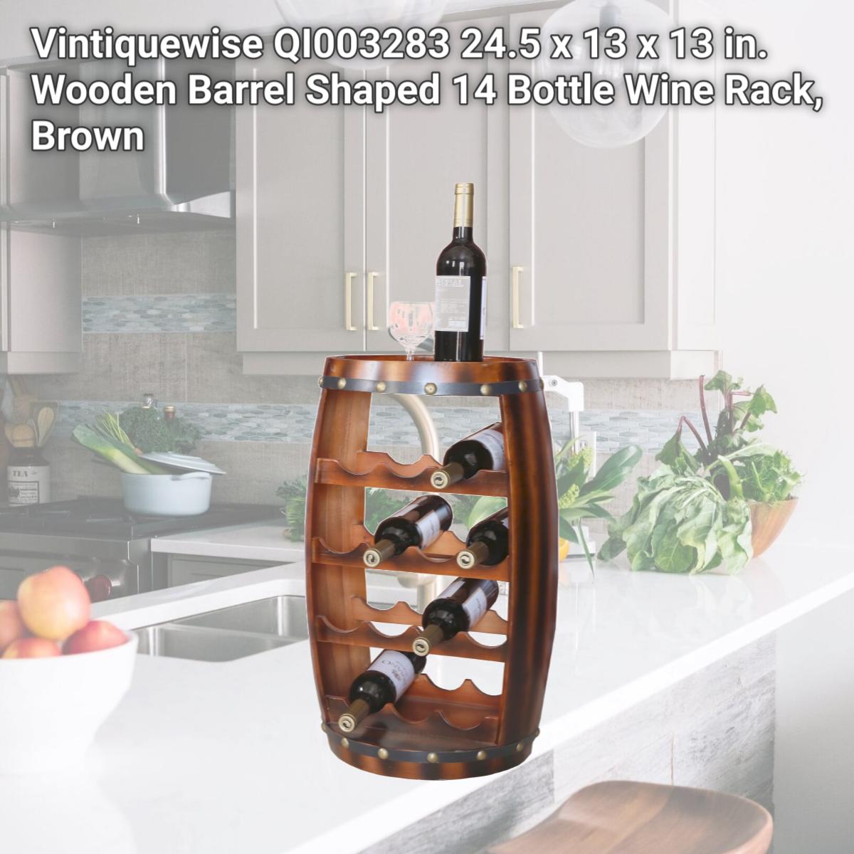 Picture of Vintiquewise QI003283 24.5 x 13 x 13 in. Wooden Barrel Shaped 14 Bottle Wine Rack, Brown