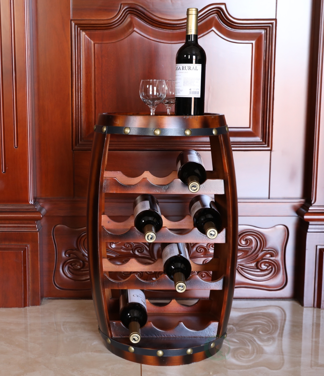 Picture of Vintiquewise QI003283 24.5 x 13 x 13 in. Wooden Barrel Shaped 14 Bottle Wine Rack, Brown