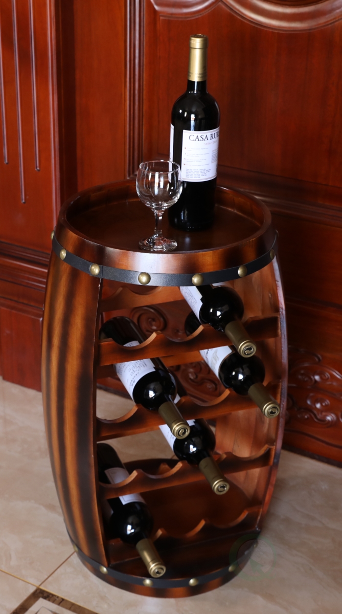 Picture of Vintiquewise QI003283 24.5 x 13 x 13 in. Wooden Barrel Shaped 14 Bottle Wine Rack, Brown