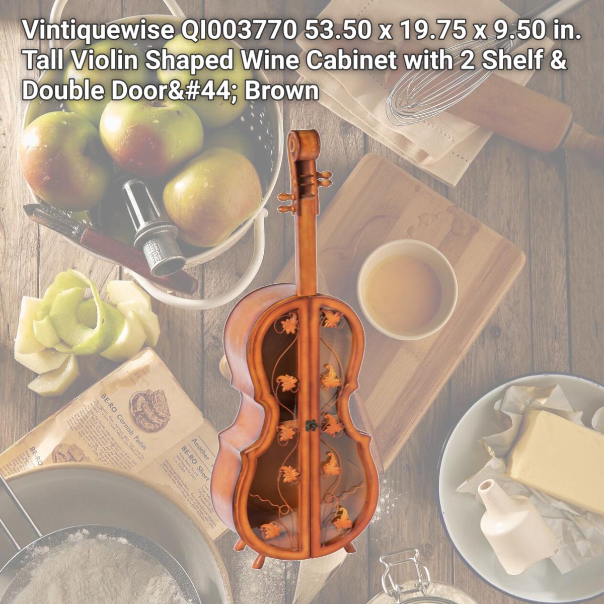 Picture of Vintiquewise QI003770 53.50 x 19.75 x 9.50 in. Tall Violin Shaped Wine Cabinet with 2 Shelf & Double Door, Brown