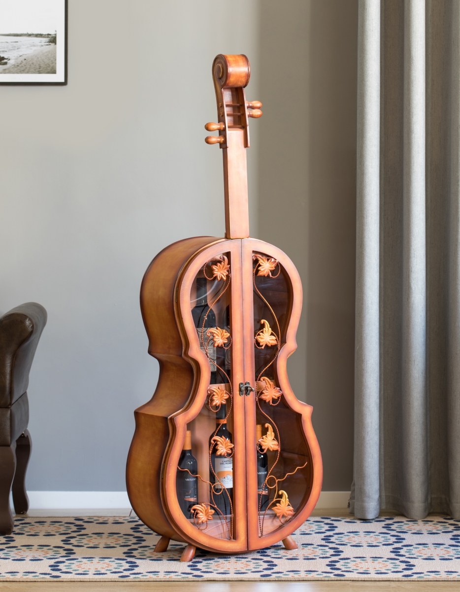 Picture of Vintiquewise QI003770 53.50 x 19.75 x 9.50 in. Tall Violin Shaped Wine Cabinet with 2 Shelf & Double Door, Brown