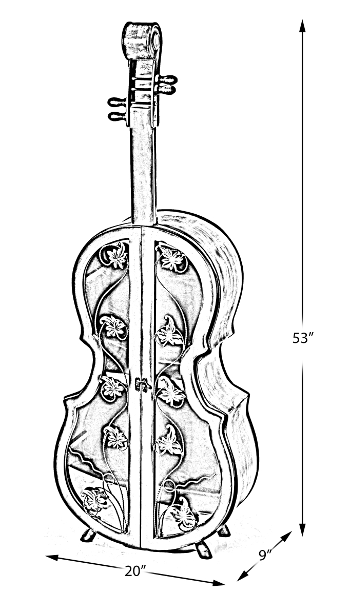 Picture of Vintiquewise QI003770 53.50 x 19.75 x 9.50 in. Tall Violin Shaped Wine Cabinet with 2 Shelf & Double Door, Brown