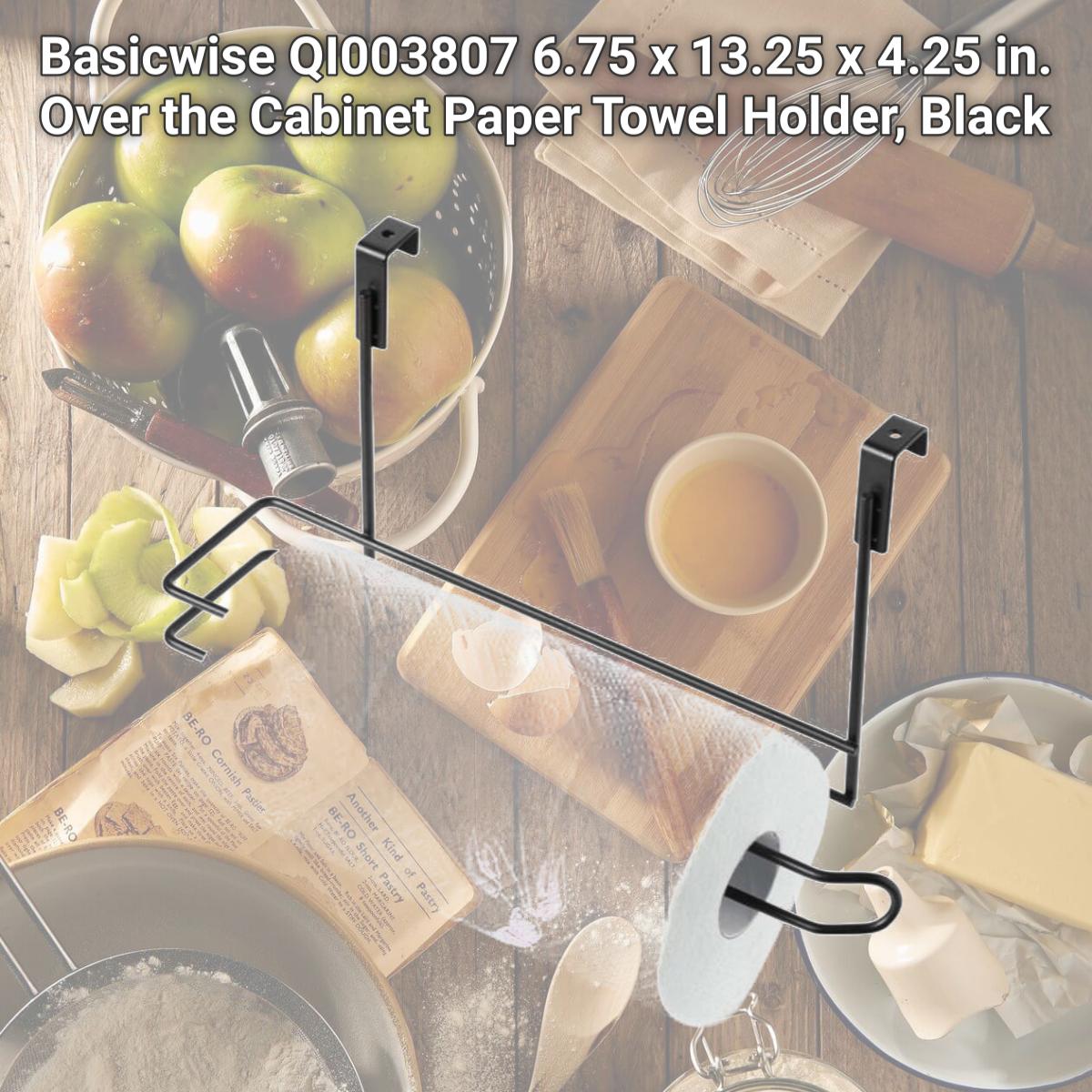 Picture of Basicwise QI003807 Hanging Paper Towel Holder Over-the-Cabinet Door Organizer Rack Space-Saving Kitchen and Under-Sink Storage Solution for Standard Rolls with Easy Access for Home Office and Everyday Use