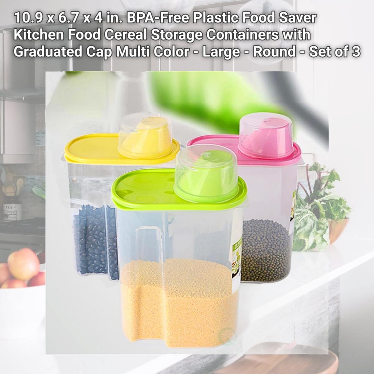 Picture of Basicwise  QI003216.3L Large BPA-Free Food Storage Containers with Lid - Perfect for Storing Flour,  Sugar,  Grains,  Rice,  Cereals,  and Baking Supplies for Better Kitchen Organization - Set of 3 in Green,  Pink,  and Yellow