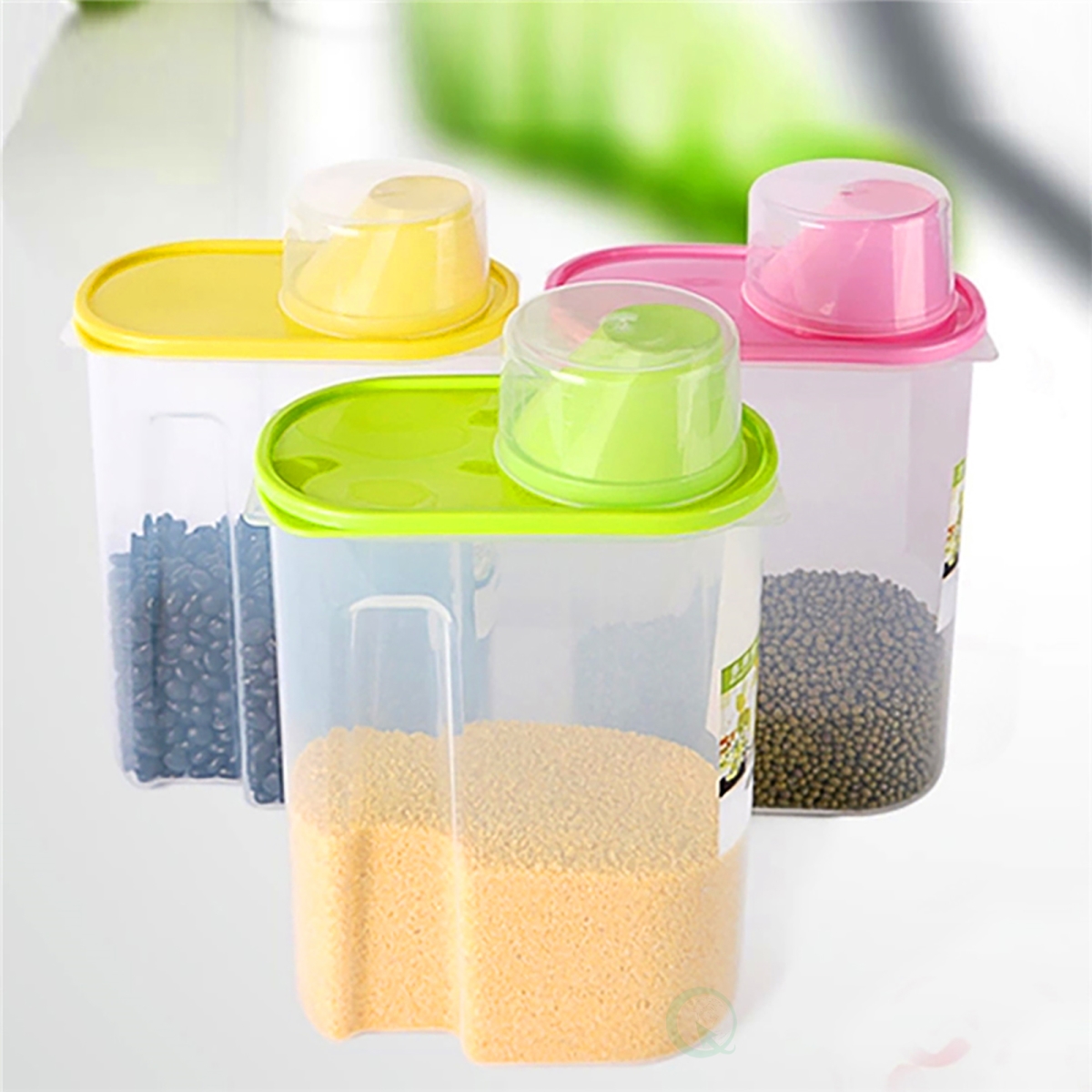 Picture of Basicwise  QI003216.6 Large/Small BPA-Free Food Storage Containers with Lid Perfect for Storing Flour,  Sugar,  Grains,  Rice,  Cereals,  and Baking Supplies for Better Kitchen Organization,  Set of 6, in Green,  Pink,  and Yellow