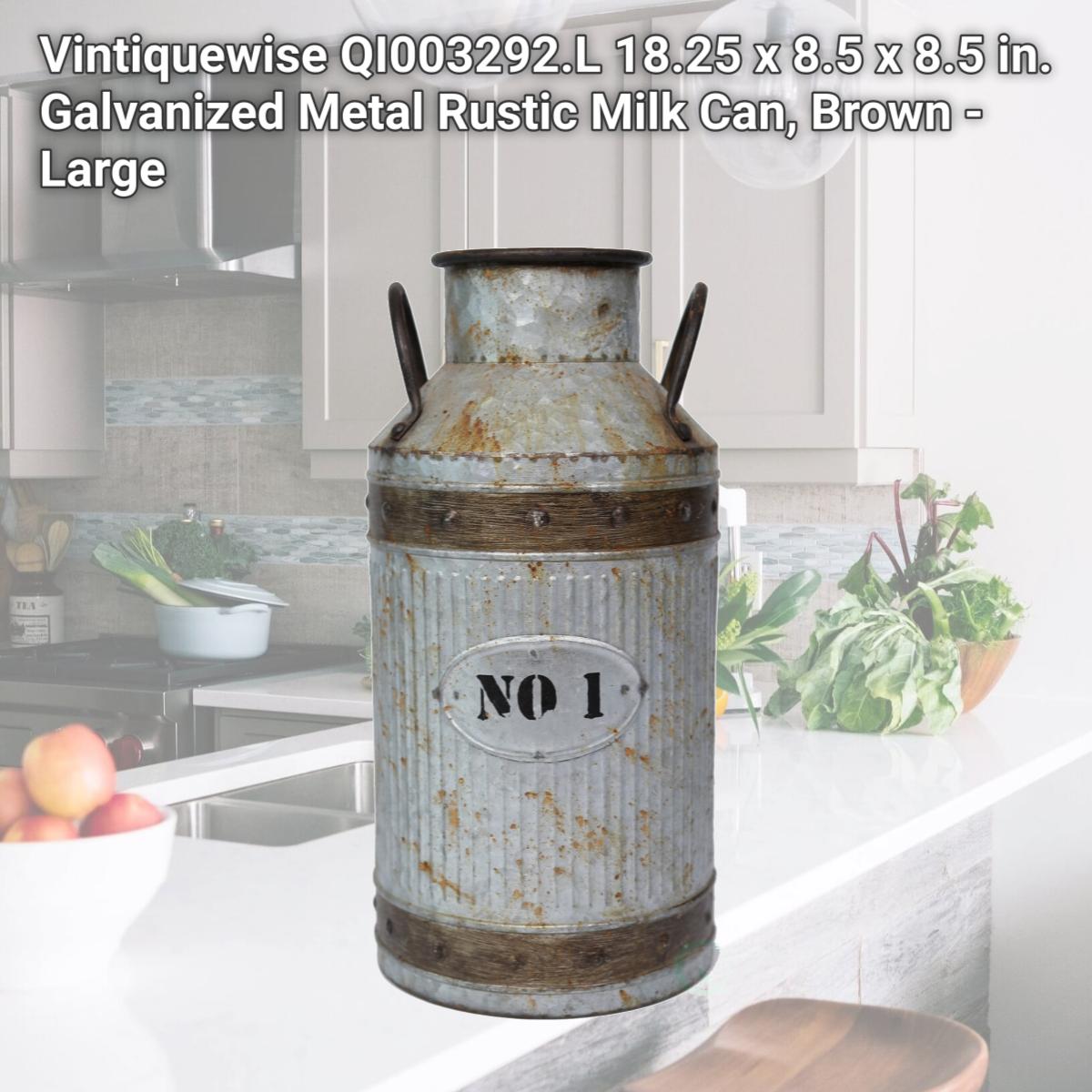 Picture of Vintiquewise QI003292.L 18.25 x 8.5 x 8.5 in. Galvanized Metal Rustic Milk Can, Brown - Large