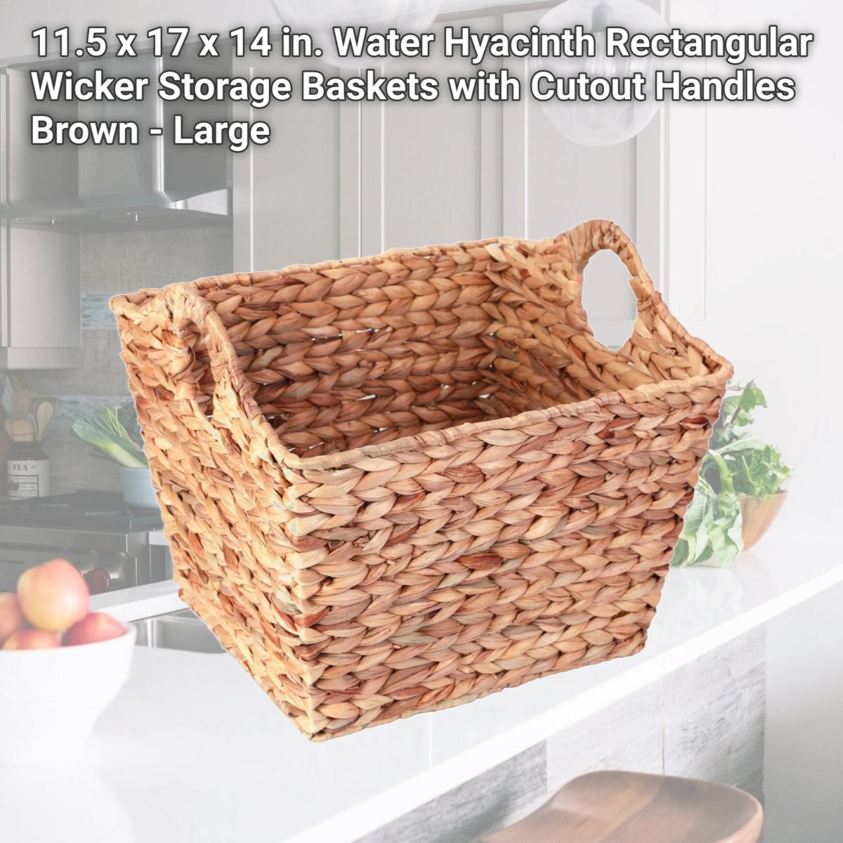Picture of Vintiquewise QI003362.L 11.5 x 17 x 14 in. Water Hyacinth Rectangular Wicker Storage Baskets with Cutout Handles, Brown - Large