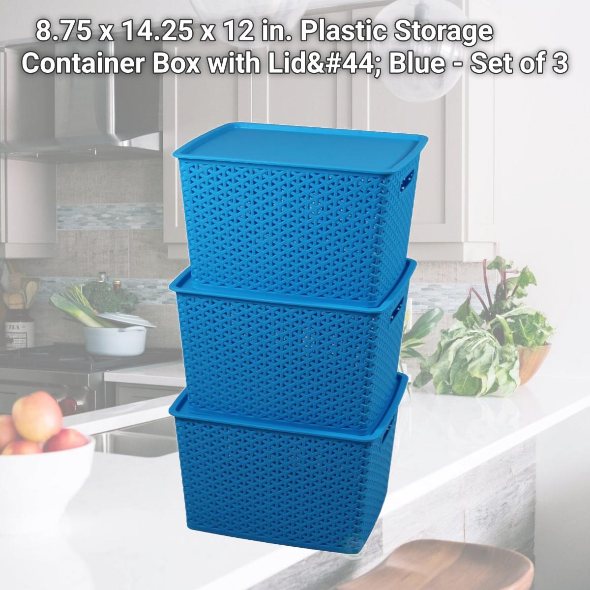 Picture of Basicwise QI003214.3 8.75 x 14.25 x 12 in. Plastic Storage Container Box with Lid, Blue - Set of 3