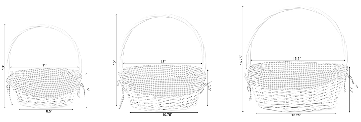 Picture of Vintiquewise QI003820BL.3 15.5 x 16.75 in. Round Willow Gift Basket with Blue Gingham Liner & Handle, White - Set of 3