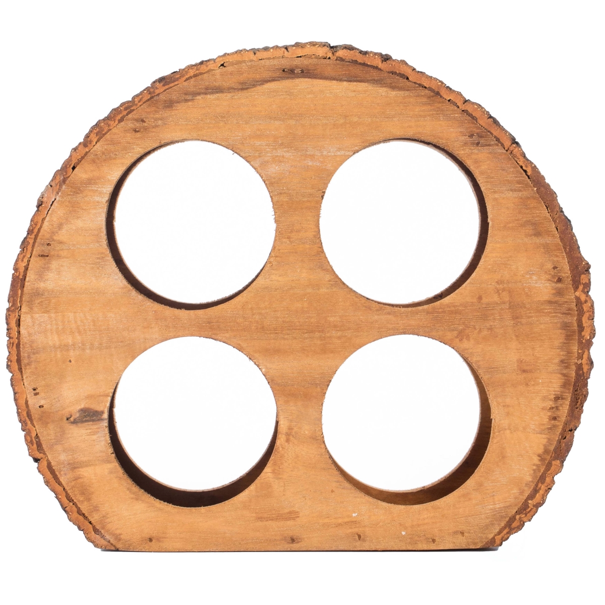 Picture of Vintiquewise QI003887 Round Wood Log Style with Bark 4 Bottle Countertop Wine Rack Holder