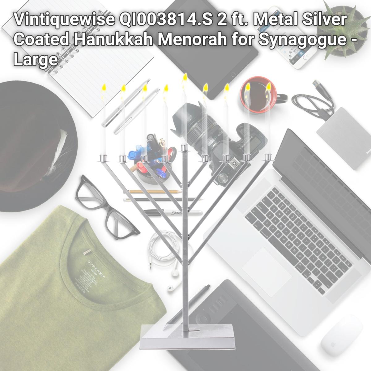 Picture of Vintiquewise QI003814.S 2 ft. Metal Silver Coated Hanukkah Menorah for Synagogue - Large
