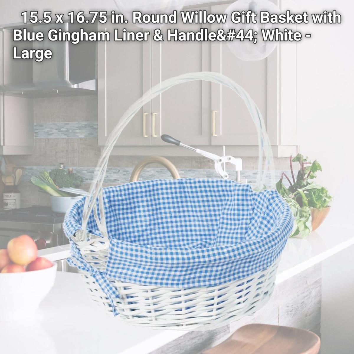 Picture of Vintiquewise QI003820BL.L 15.5 x 16.75 in. Round Willow Gift Basket with Blue Gingham Liner & Handle, White - Large
