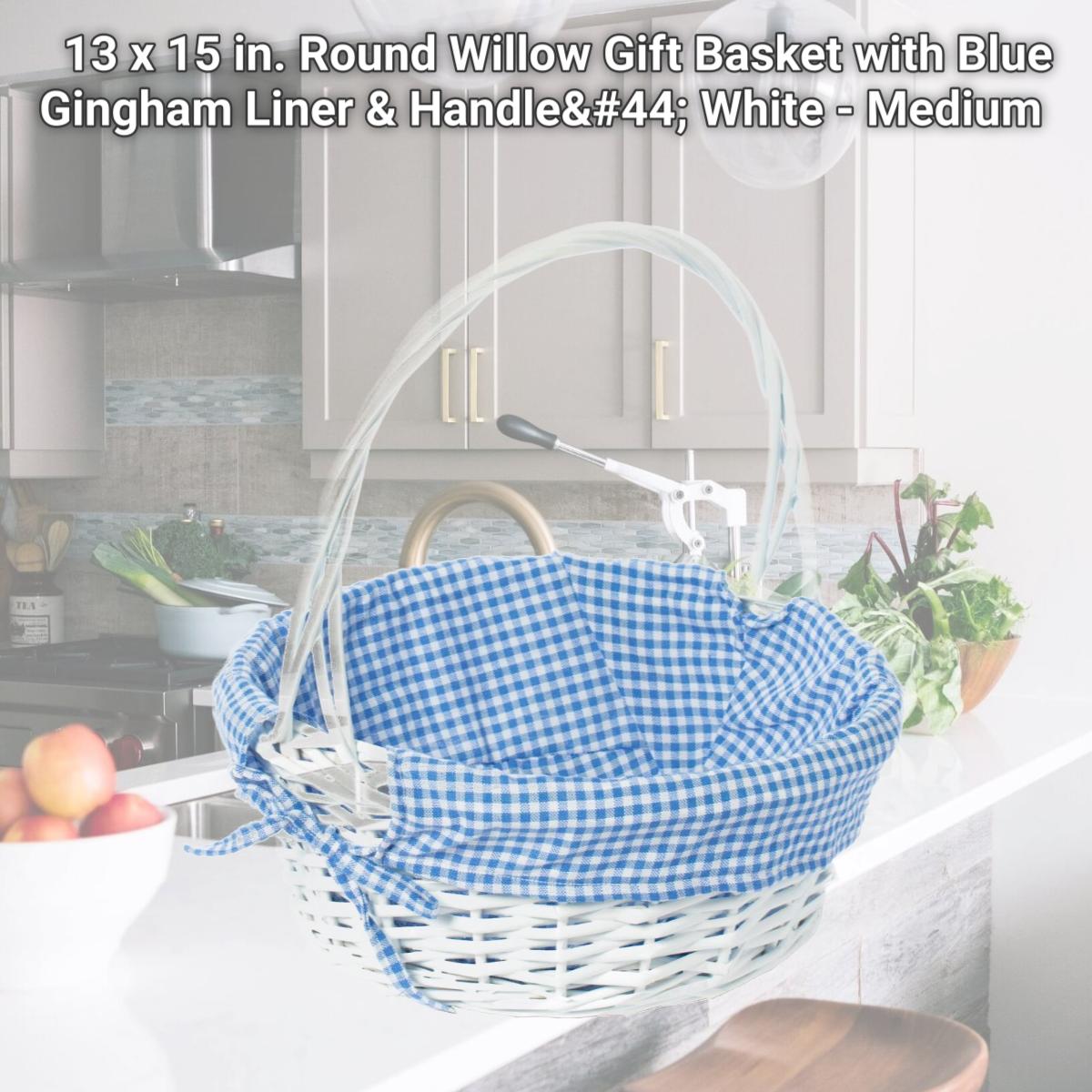 Picture of Vintiquewise QI003820BL.M 13 x 15 in. Round Willow Gift Basket with Blue Gingham Liner & Handle, White - Medium