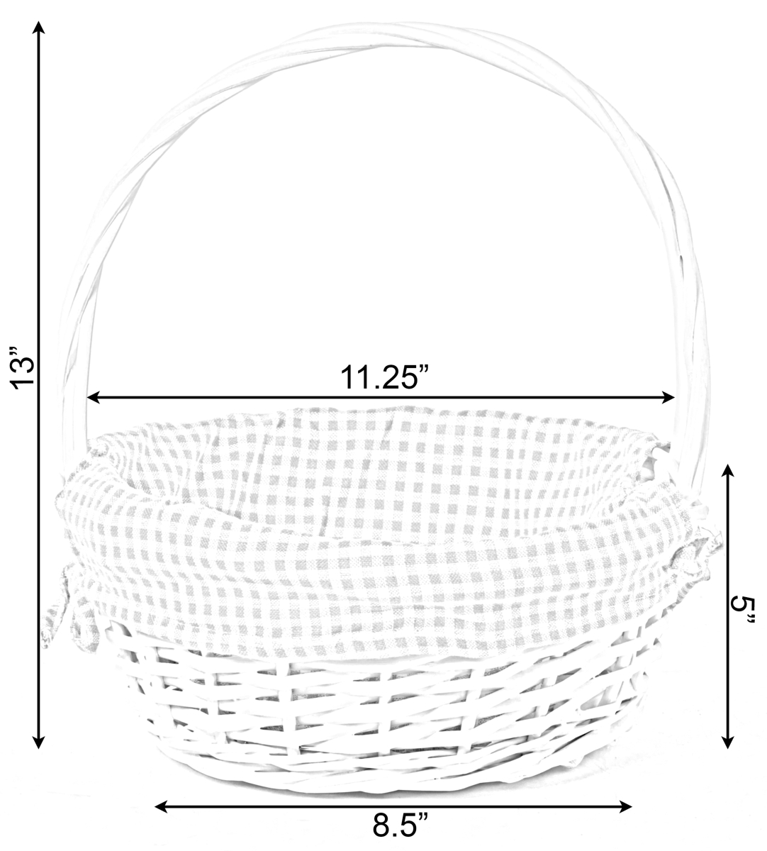 Picture of Vintiquewise QI003820PK.S 11.25 x 13 in. Round Willow Gift Basket with Pink Gingham Liner & Handle, White - Small