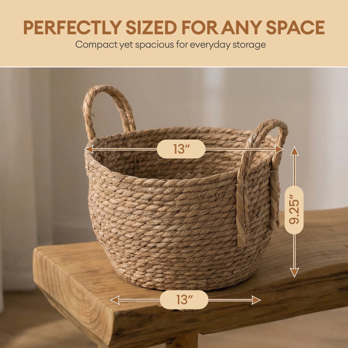Picture of Vintiquewise QI003835.M Decorative Round Wicker Woven Rope Storage Blanket Basket with Braided Handles - Medium
