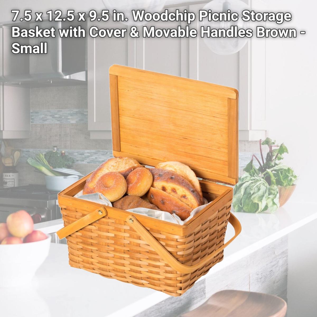 Picture of Vintiquewise QI004013.S 7.5 x 12.5 x 9.5 in. Woodchip Picnic Storage Basket with Cover & Movable Handles, Brown - Small