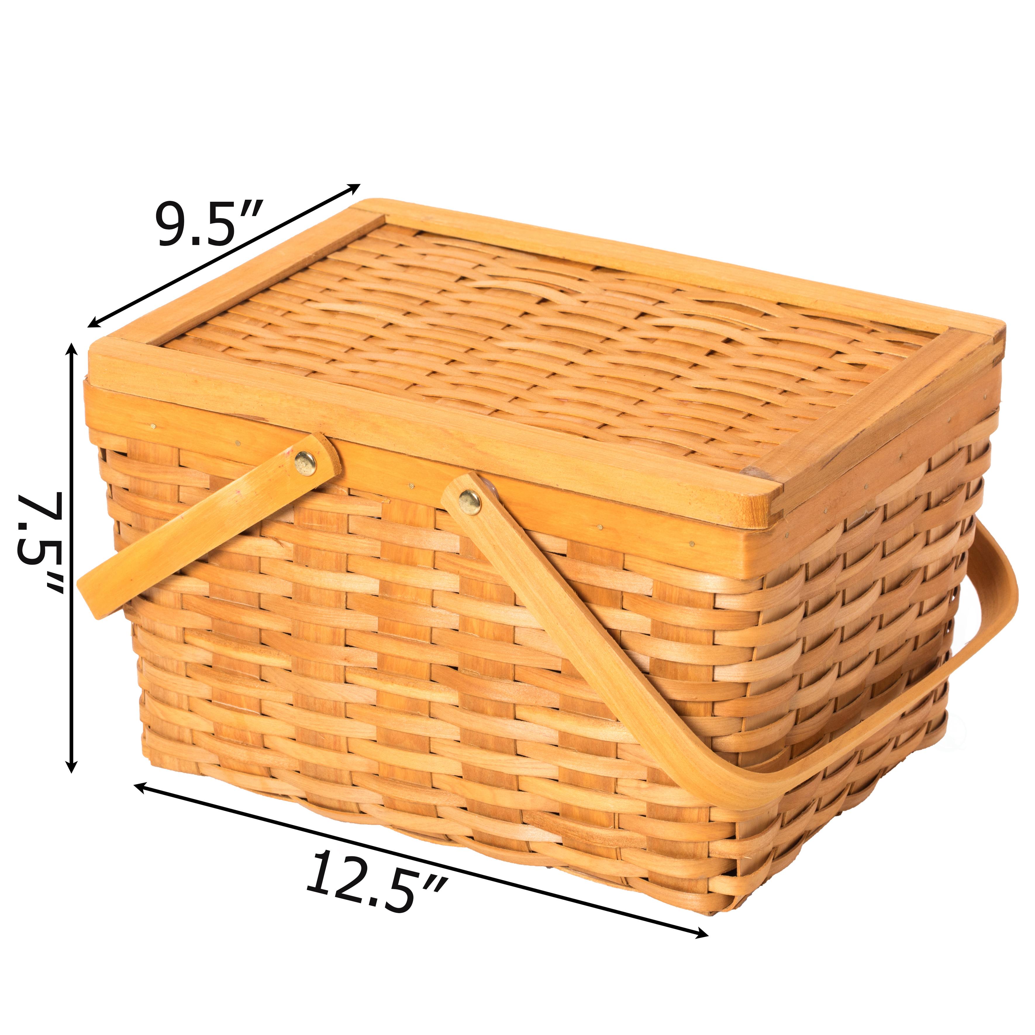 Picture of Vintiquewise QI004013.S 7.5 x 12.5 x 9.5 in. Woodchip Picnic Storage Basket with Cover & Movable Handles, Brown - Small