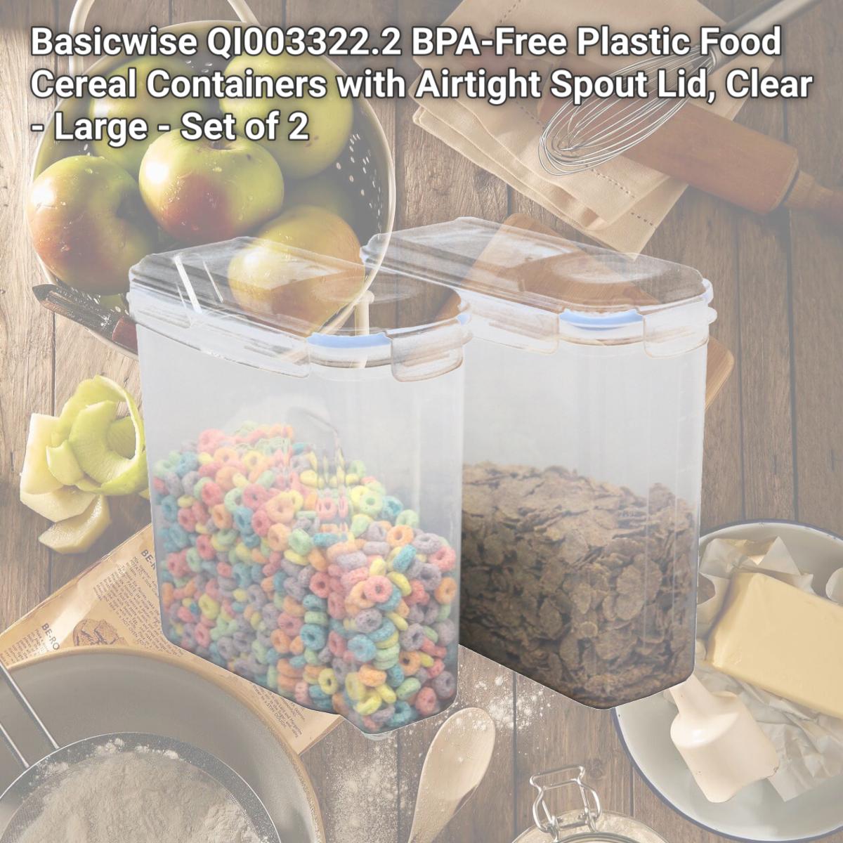 Picture of Basicwise QI003322.2 BPA-Free Plastic Food Cereal Containers with Airtight Spout Lid, Clear - Large - Set of 2