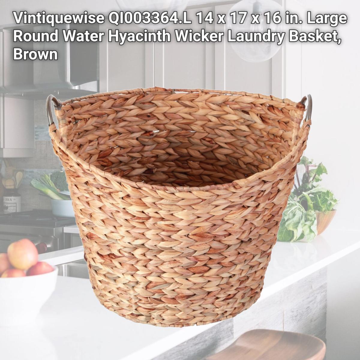 Picture of Vintiquewise QI003364.L 14 x 17 x 16 in. Large Round Water Hyacinth Wicker Laundry Basket, Brown