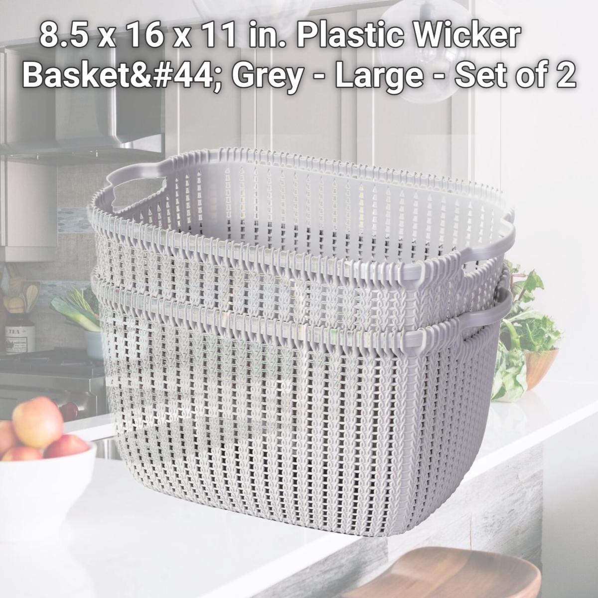 Picture of Basicwise QI003399.2 8.5 x 16 x 11 in. Plastic Wicker Basket&#44; Grey - Large - Set of 2