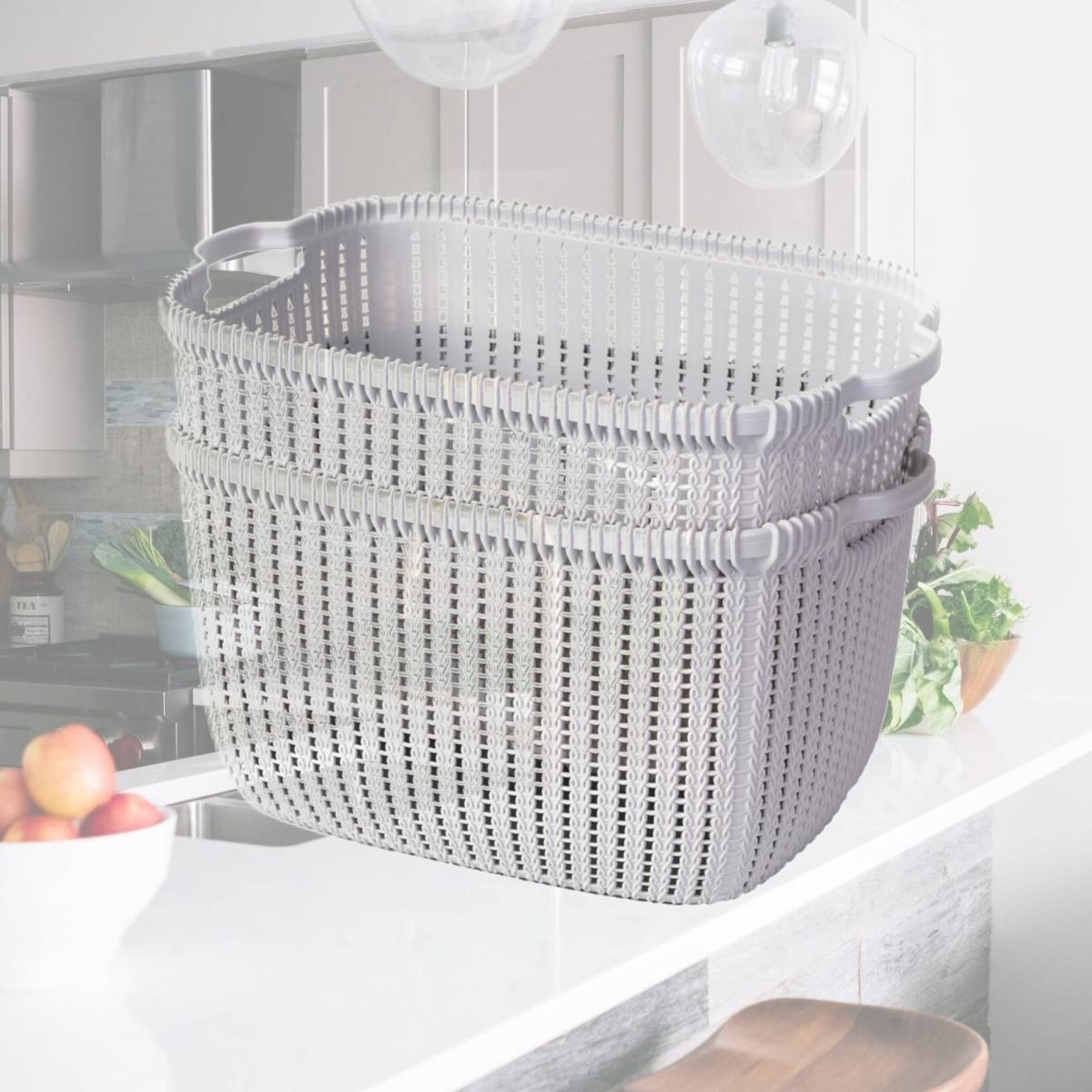 Picture of Basicwise QI003399.2 8.5 x 16 x 11 in. Plastic Wicker Basket&#44; Grey - Large - Set of 2