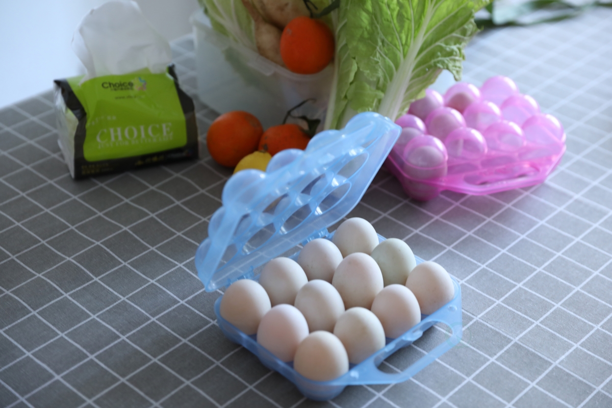 Picture of Basicwise QI003329B Clear Plastic Egg Carton, 12 Egg Holder Carrying Case with Handle, Blue