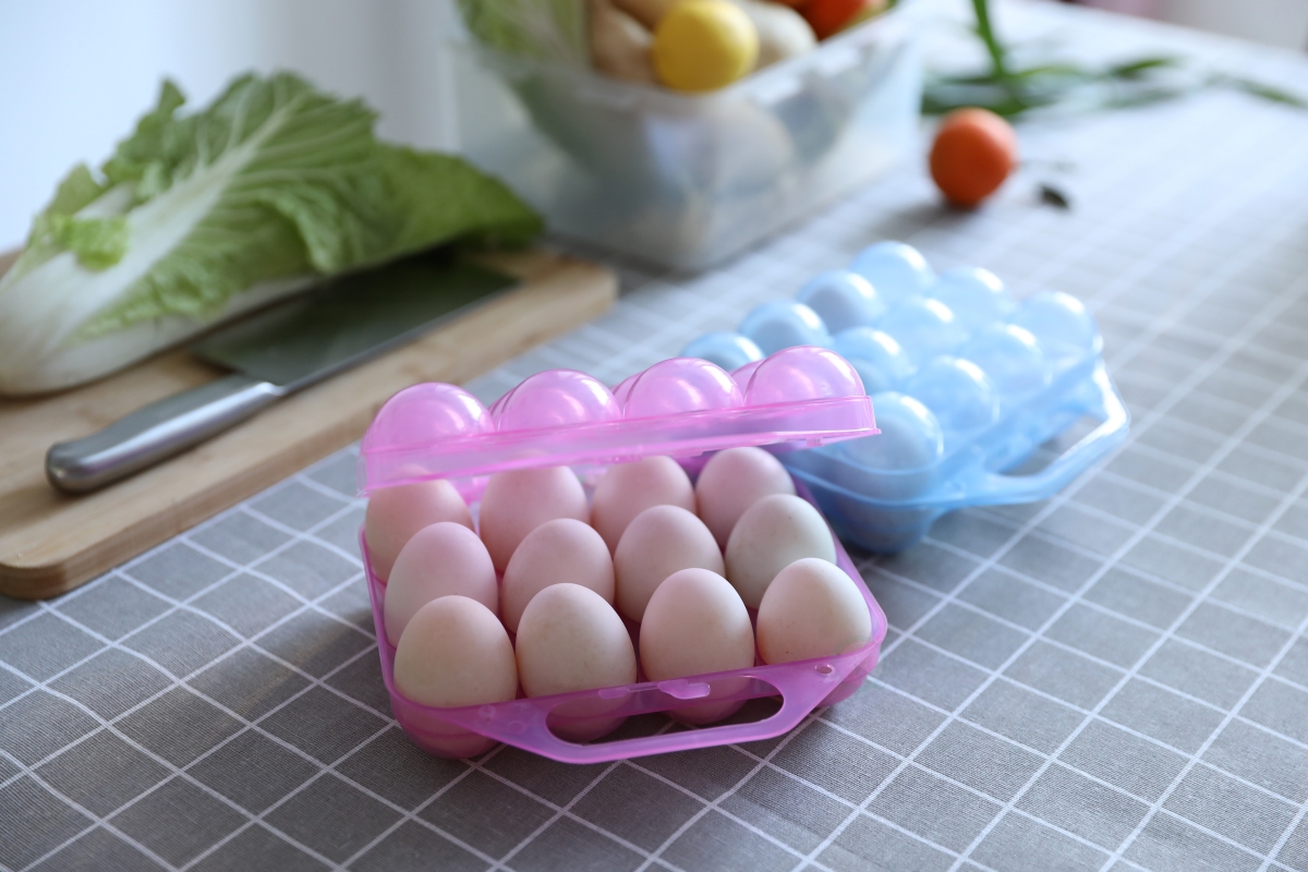 Picture of Basicwise QI003329BP Clear Plastic Egg Carton, 12 Egg Holder Carrying Case with Handle, Set of 2