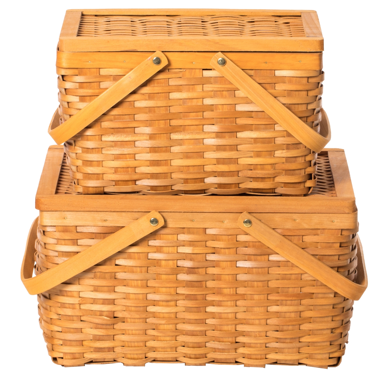 Picture of Woodchip Picnic Storage Basket with Cover and Movable Handles, Set of 2