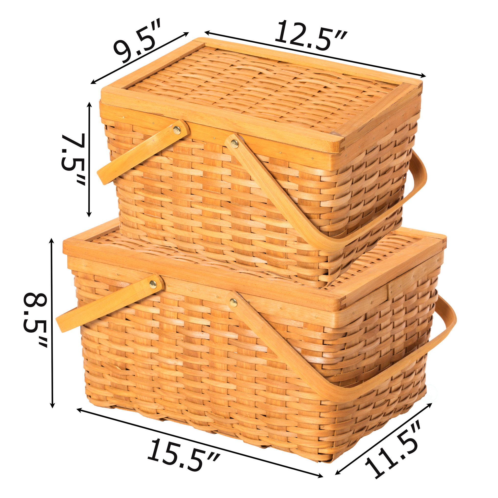 Picture of Woodchip Picnic Storage Basket with Cover and Movable Handles, Set of 2