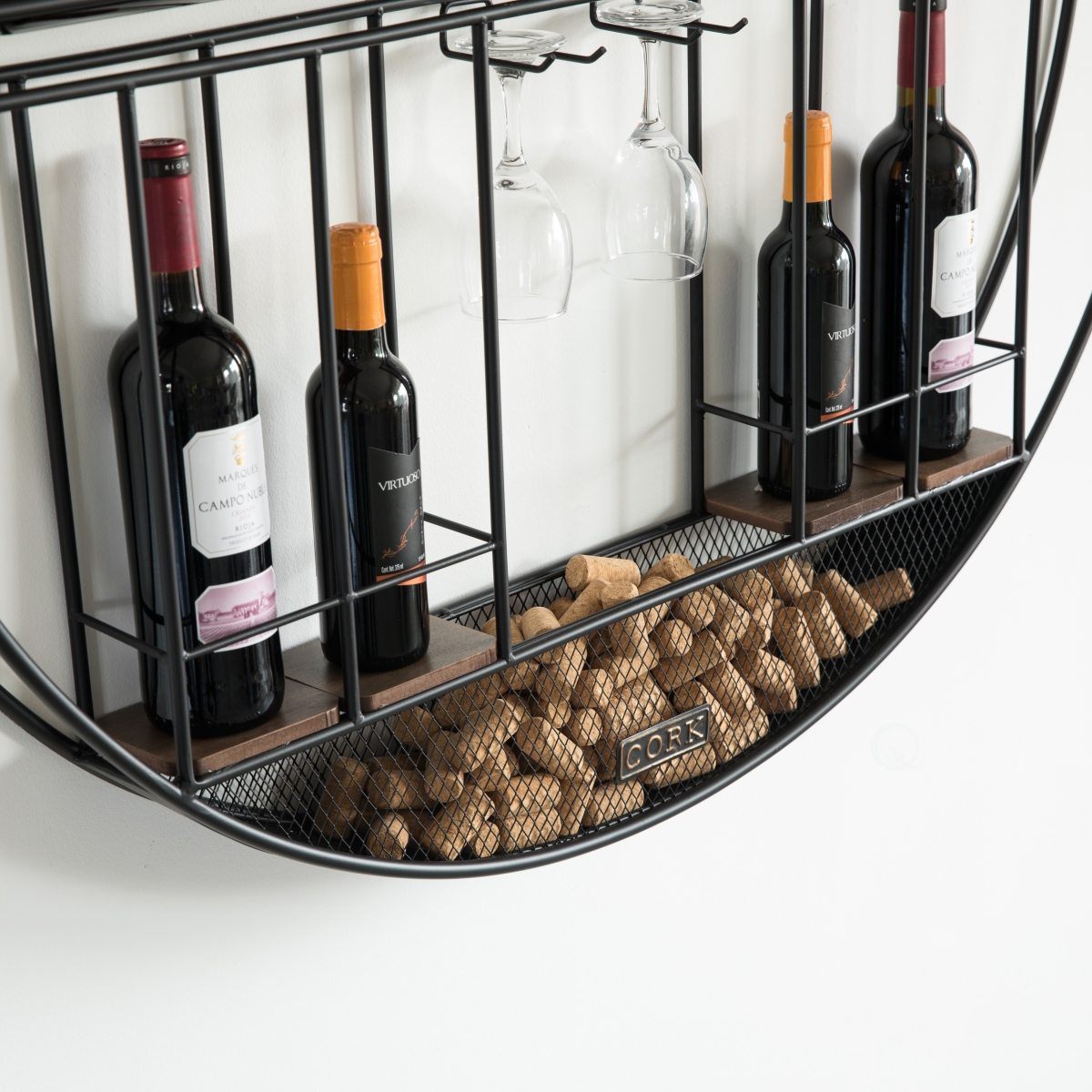 Picture of Vintiquewise QI004276 Vintage Decorative Modern Black Metal Round Wall Mounted Wine Display Rack
