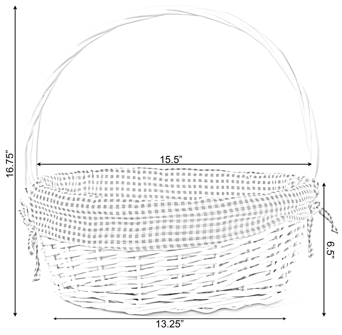 Picture of Vintiquewise QI004550BL.L White Round Willow Gift Basket, with Blue and White Gingham Liner and Handles, Large
