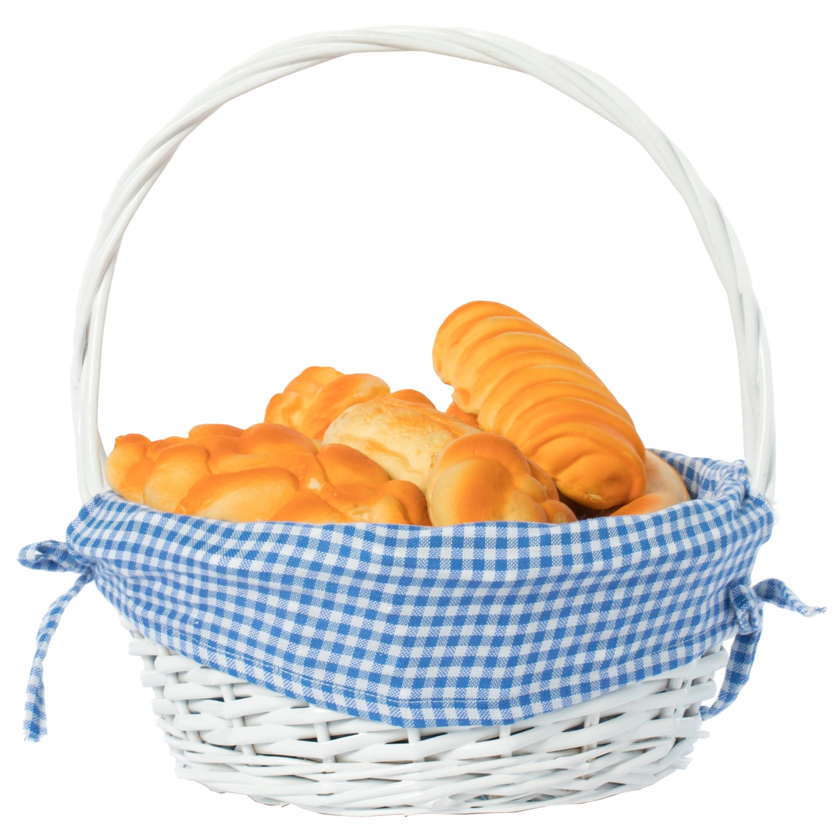 Picture of Vintiquewise QI004550BL.S White Round Willow Gift Basket, with Blue and White Gingham Liner and Handles, Small