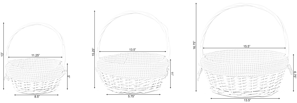 Picture of Vintiquewise QI004550PK.3 White Round Willow Gift Basket, with Pink and White Gingham Liner and Handles, Set of 3