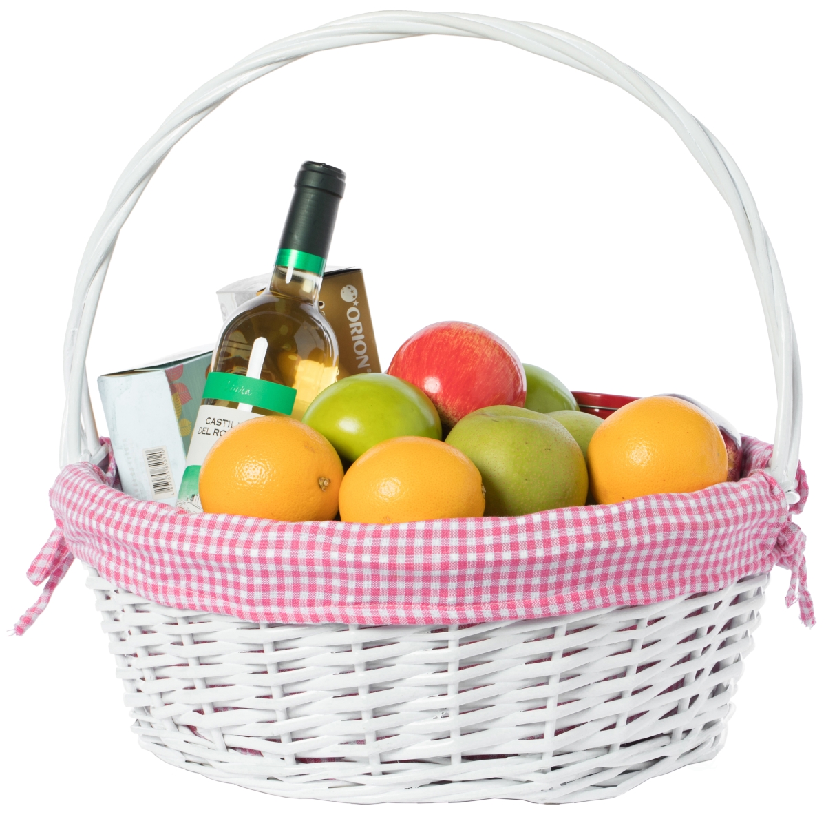 Picture of Vintiquewise QI004550PK.L White Round Willow Gift Basket, with Pink and White Gingham Liner and Handles, Large