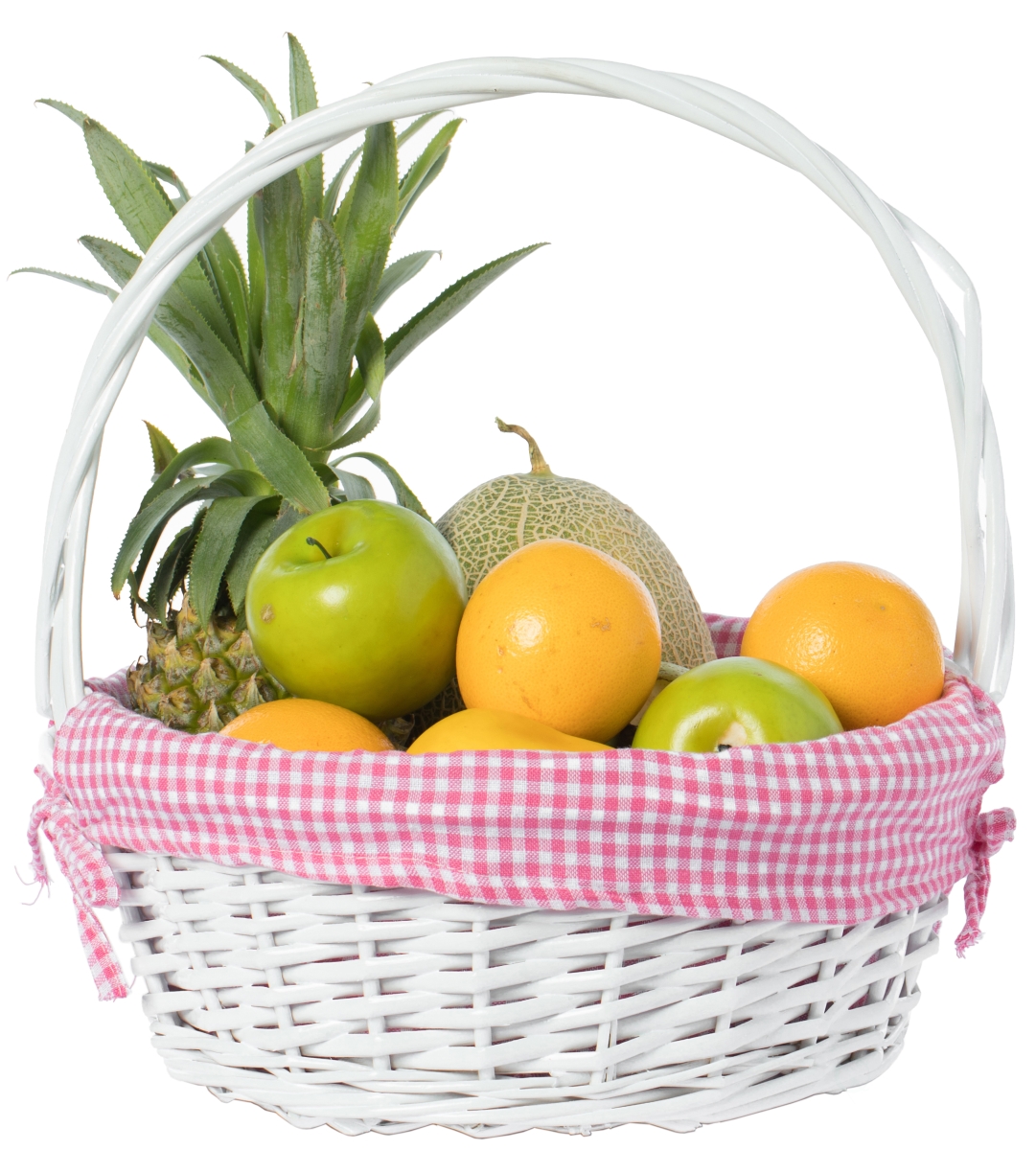 Picture of Vintiquewise QI004550PK.M White Round Willow Gift Basket, with Pink and White Gingham Liner and Handles, Medium