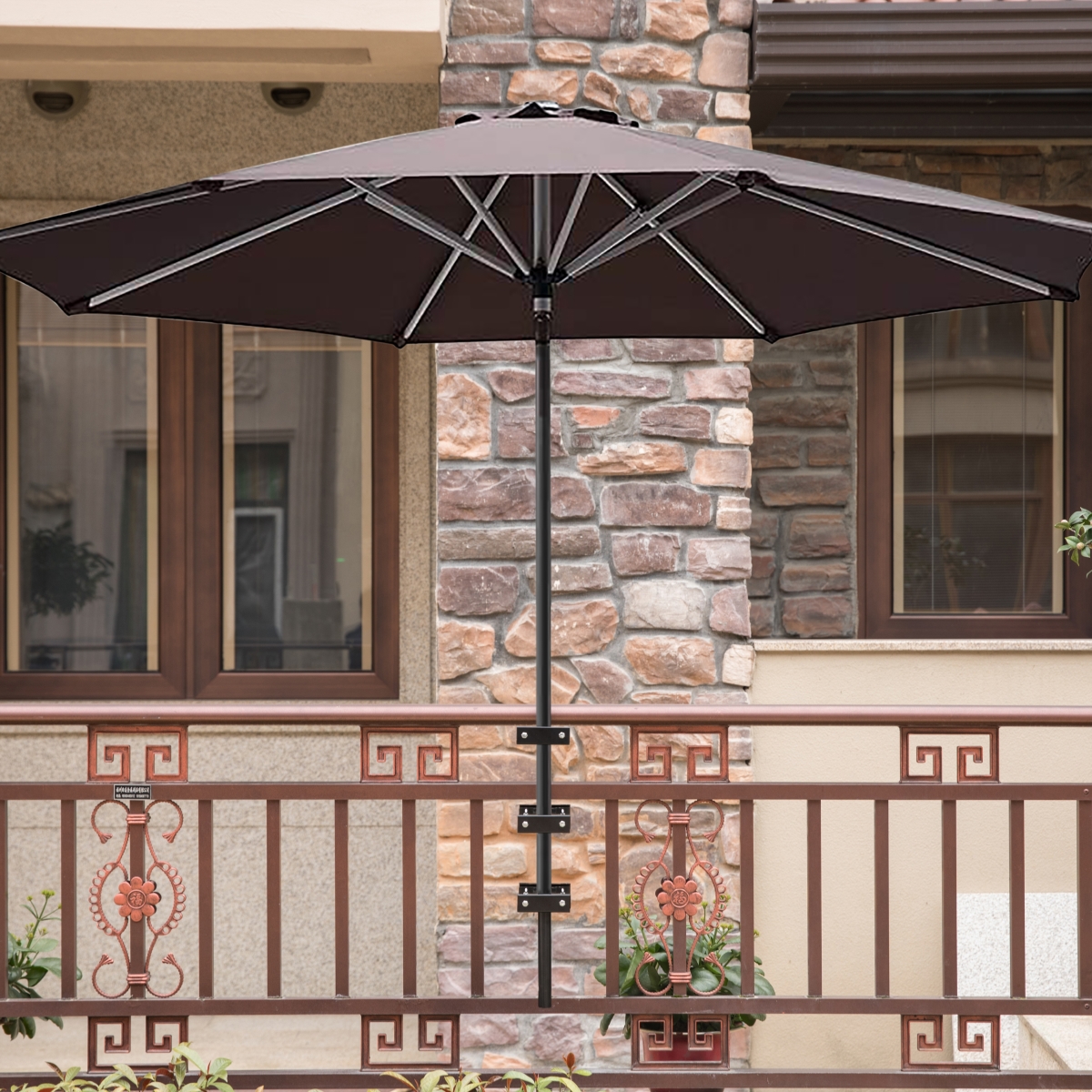 Picture of Gardenised QI004404 Outdoor Metal Patio Black Deck Umbrella Clamp for Fence Post, Railing, Bleachers or Benches, 3 - Pack