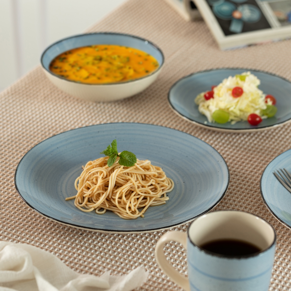 Picture of Quickway Imports QI004502.BL 16 PC Dinnerware Dish Set for 4 - Mugs, Salad and Dinner Plates and Bowls Sets, High Quality Dishes with Highly Chip and Crack Resistant, Dishwasher and Microwave Safe, Blue