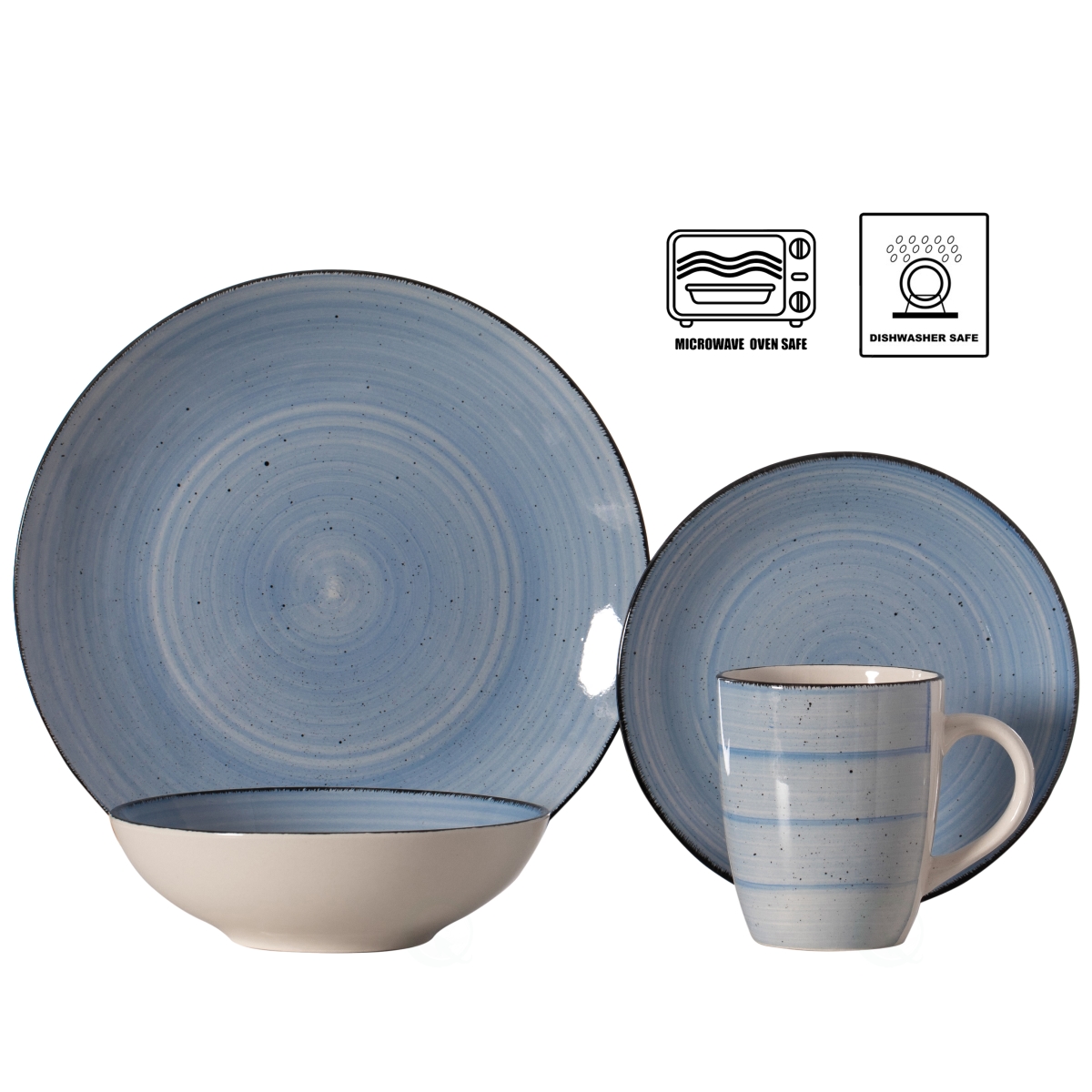 Picture of Quickway Imports QI004502.BL 16 PC Dinnerware Dish Set for 4 - Mugs, Salad and Dinner Plates and Bowls Sets, High Quality Dishes with Highly Chip and Crack Resistant, Dishwasher and Microwave Safe, Blue