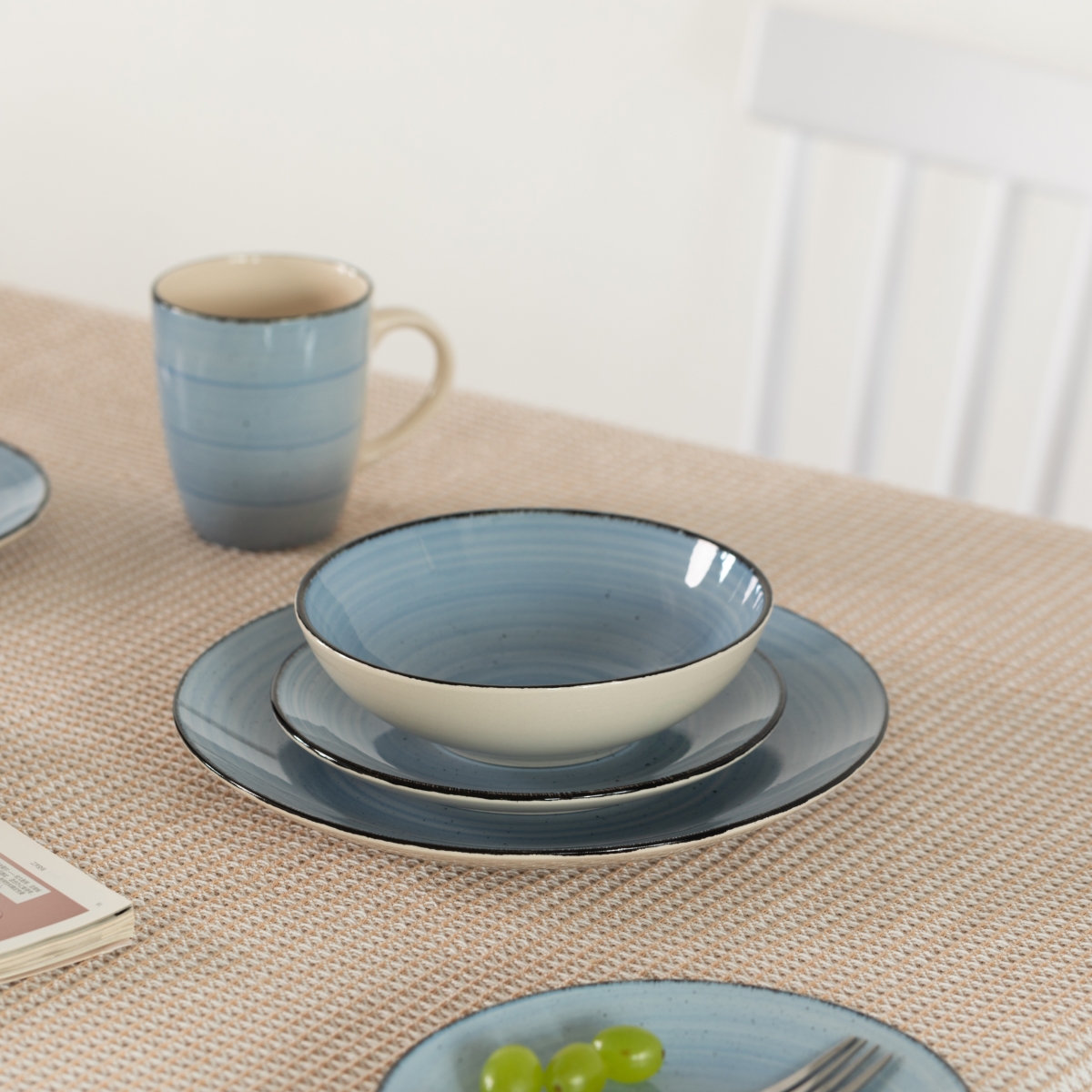 Picture of Quickway Imports QI004502.BL 16 PC Dinnerware Dish Set for 4 - Mugs, Salad and Dinner Plates and Bowls Sets, High Quality Dishes with Highly Chip and Crack Resistant, Dishwasher and Microwave Safe, Blue