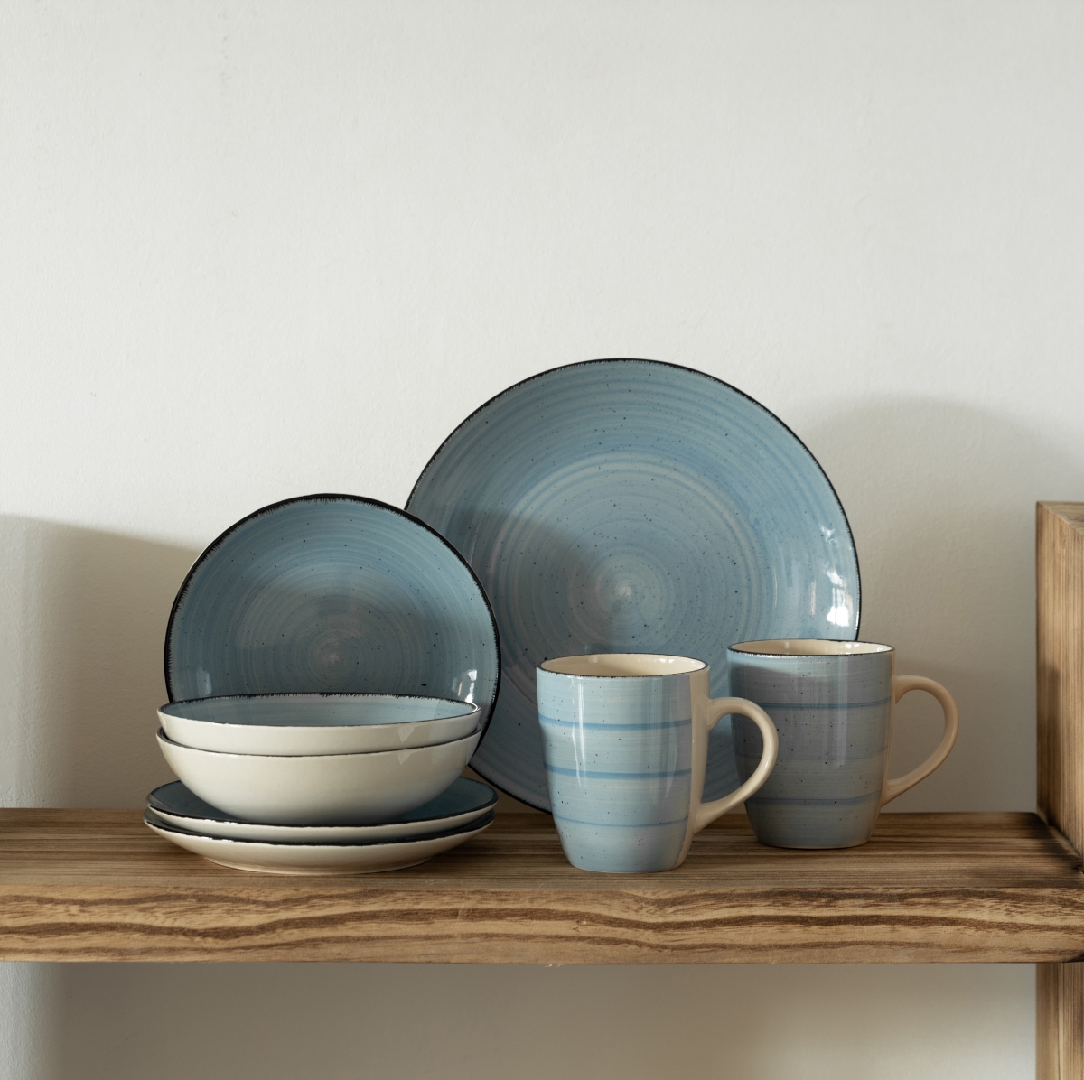 Picture of Quickway Imports QI004502.BL 16 PC Dinnerware Dish Set for 4 - Mugs, Salad and Dinner Plates and Bowls Sets, High Quality Dishes with Highly Chip and Crack Resistant, Dishwasher and Microwave Safe, Blue