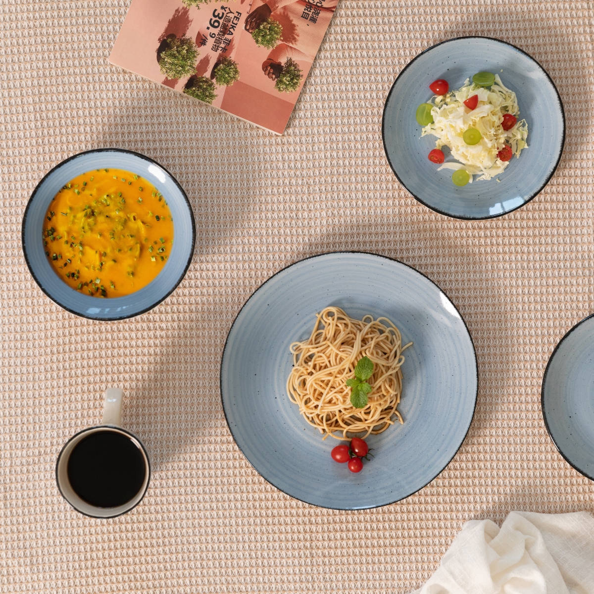 Picture of Quickway Imports QI004502.BL 16 PC Dinnerware Dish Set for 4 - Mugs, Salad and Dinner Plates and Bowls Sets, High Quality Dishes with Highly Chip and Crack Resistant, Dishwasher and Microwave Safe, Blue