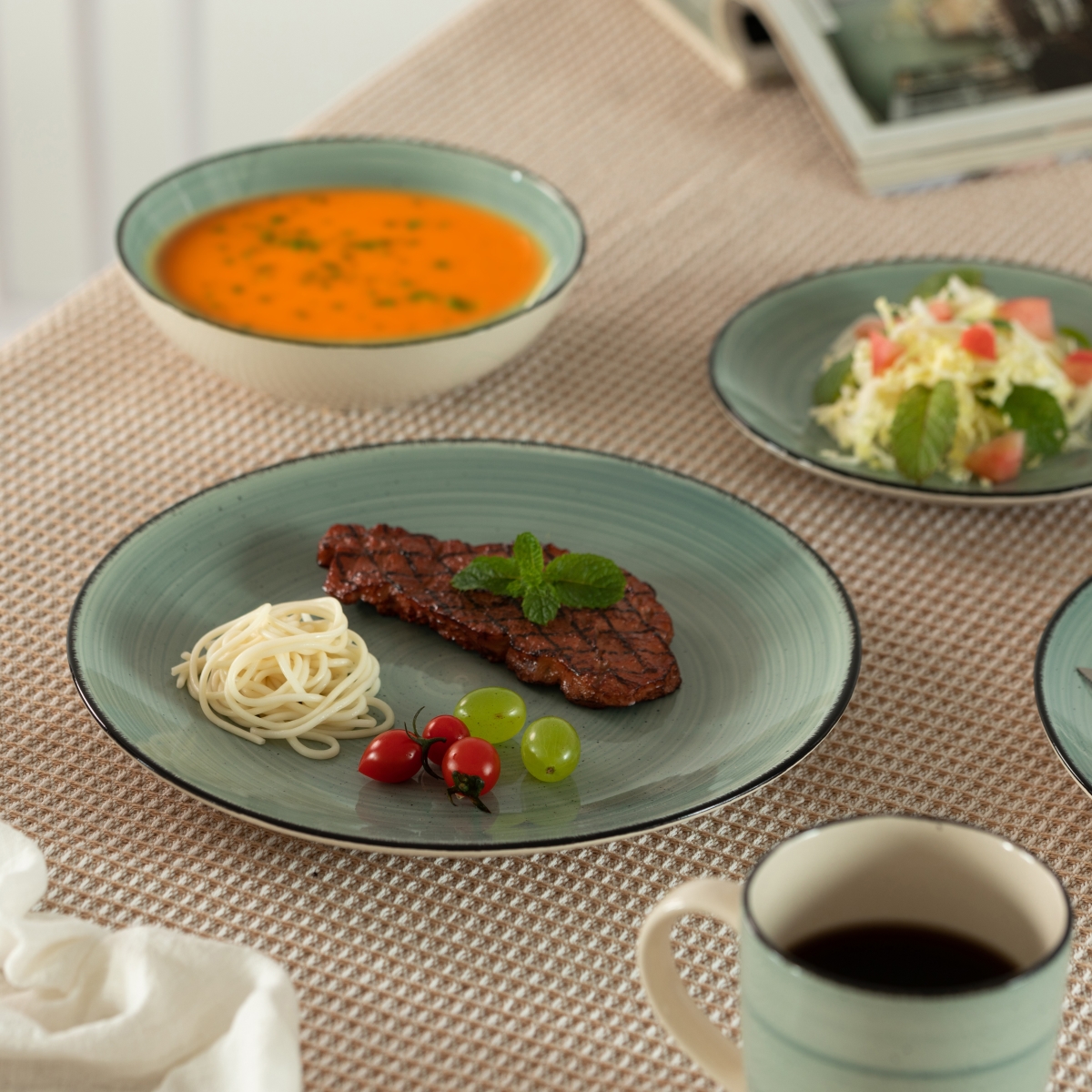 Picture of Quickway Imports QI004502.GN 16 PC Dinnerware Dish Set for 4 - Mugs, Salad and Dinner Plates and Bowls Sets, High Quality Dishes with Highly Chip and Crack Resistant, Dishwasher and Microwave Safe, Green