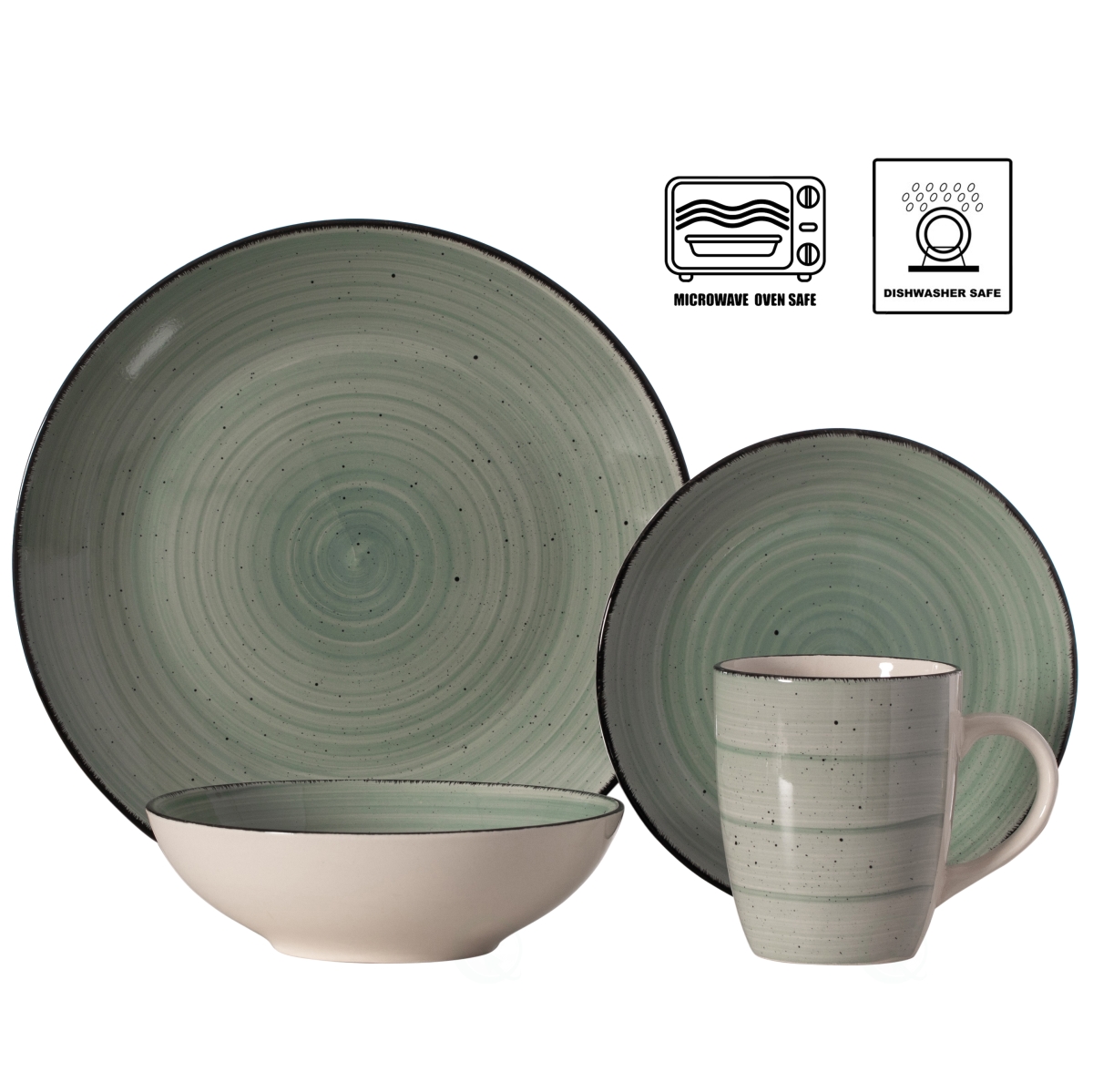 Picture of Quickway Imports QI004502.GN 16 PC Dinnerware Dish Set for 4 - Mugs, Salad and Dinner Plates and Bowls Sets, High Quality Dishes with Highly Chip and Crack Resistant, Dishwasher and Microwave Safe, Green