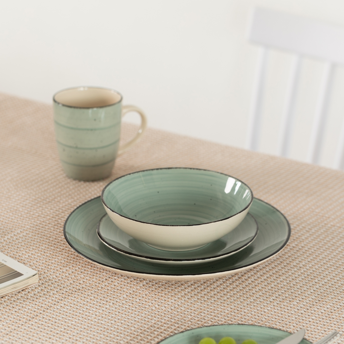Picture of Quickway Imports QI004502.GN 16 PC Dinnerware Dish Set for 4 - Mugs, Salad and Dinner Plates and Bowls Sets, High Quality Dishes with Highly Chip and Crack Resistant, Dishwasher and Microwave Safe, Green